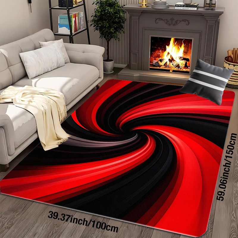 Printed Rug Abstract - Flannel Printed Red Black Spiral Rug
