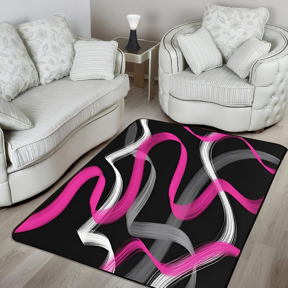 Hot Pink and Gray Black Geomet - Printed Rug Abstract 评论和价格