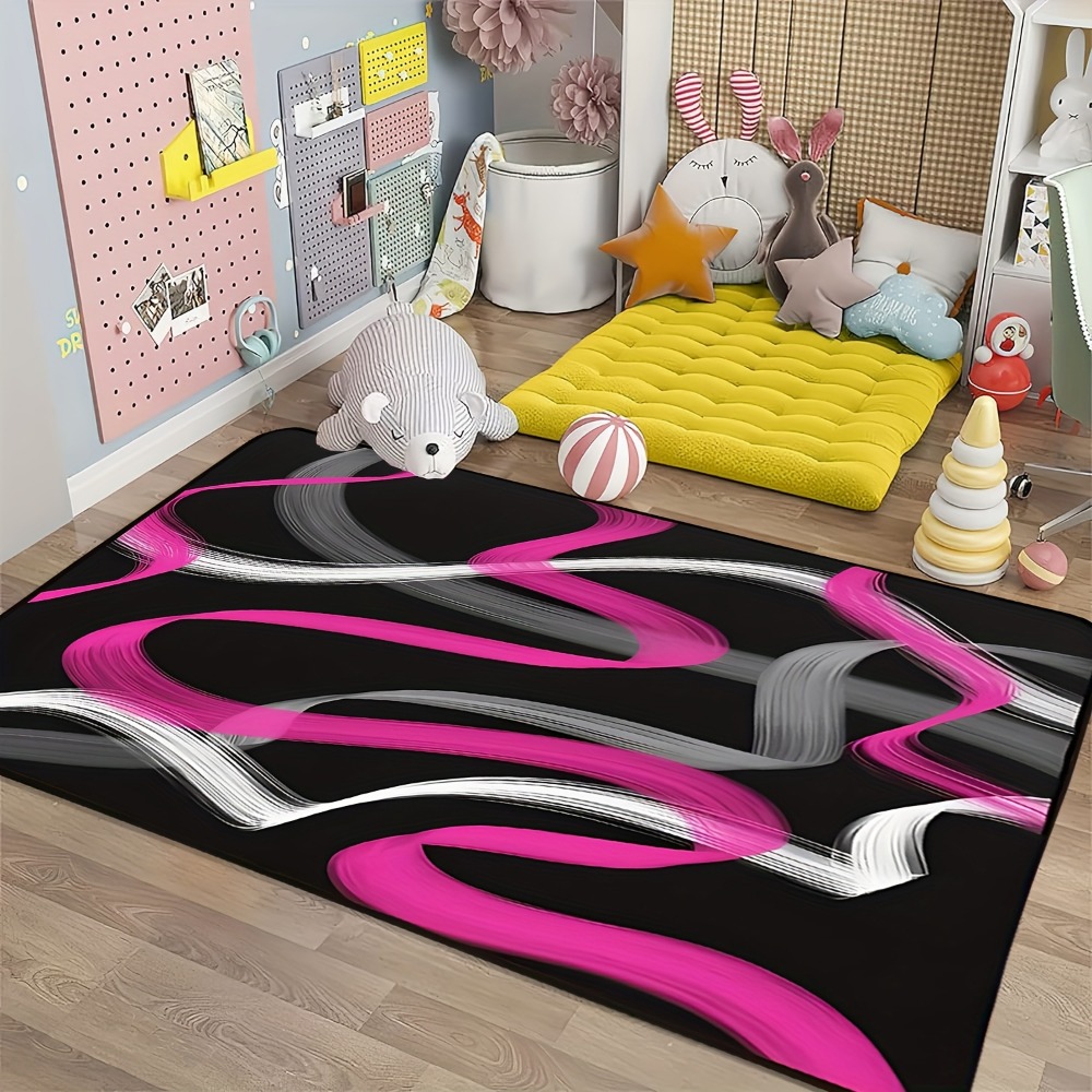 Hot Pink and Gray Black Geomet - Printed Rug Abstract 评论和价格